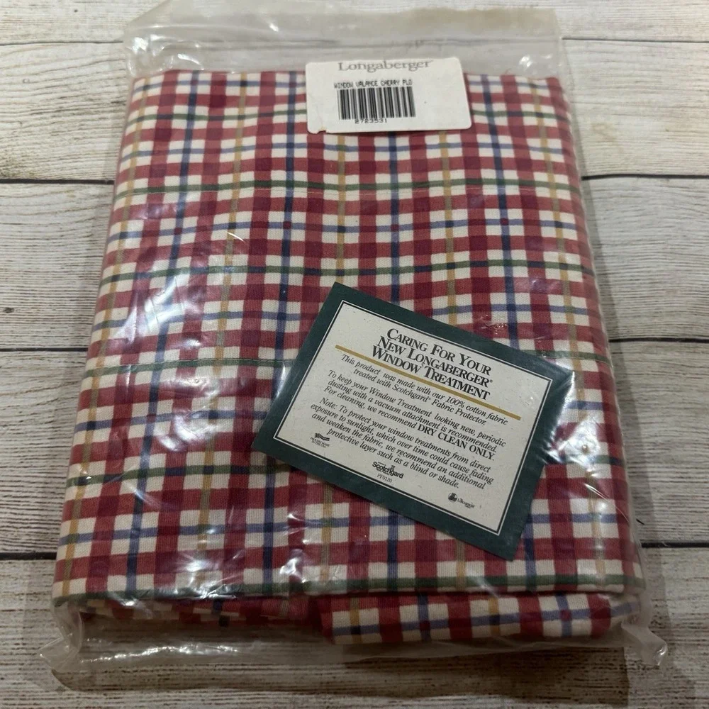 New Longaberger Cherry Plaid Window Valance Red Blue Green Yellow TubG